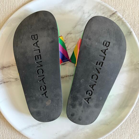 Balenciaga Rainbow Slides Flat Slip On Slippers Casual Sandals Green Size 37 - Picture 3 of 6